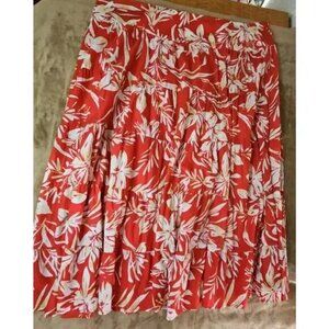 Jones New York Midi Skirt Women’s Size 22W Red Floral 100% Cotton